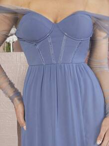 SHEIN Belle Off Shoulder Split Thigh Dress - Blue - View 7