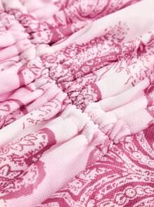 ROMWE Fairycore Paisley Print Drawstring Front Halter Top - Pink - View 4