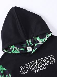 Bébé Garçon Pantalon De Survêtement & Sweat-Shirt À Capuche À Lettres À Poche Kangourou