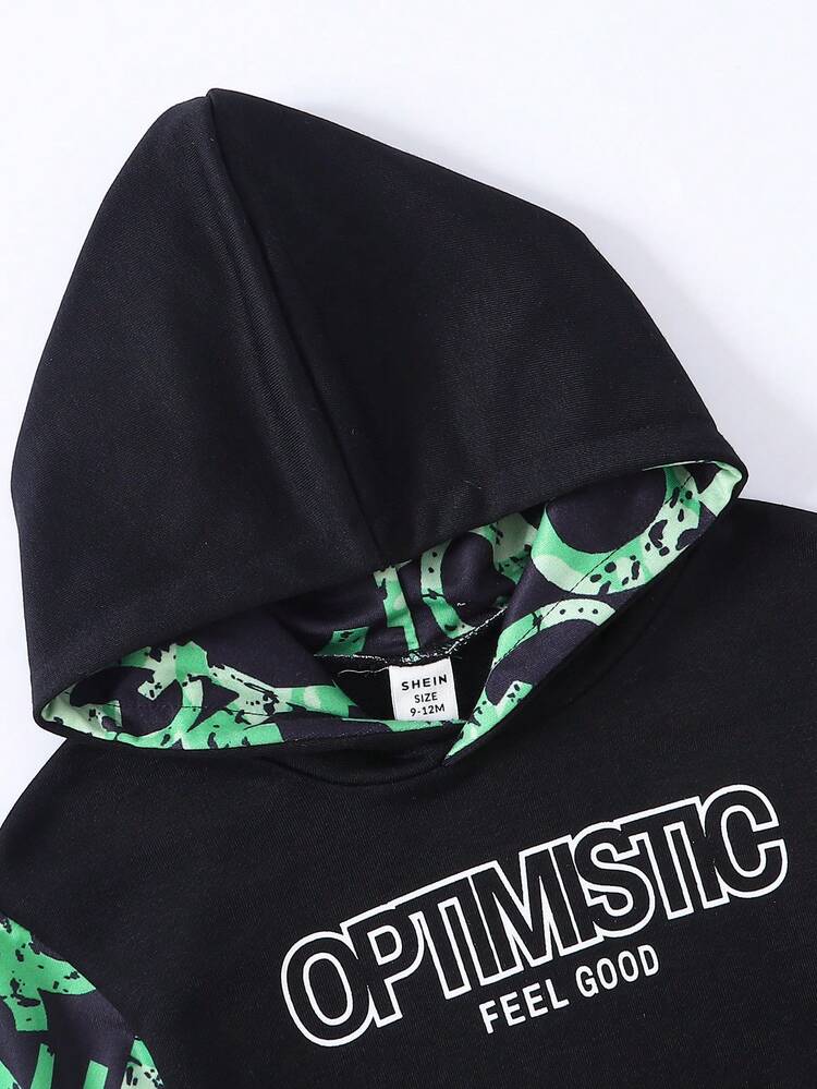 Baby Boy Letter Graphic Kangaroo Pocket Hoodie & Sweatpants