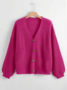 Calvaya Plus Size Women's Solid Color V-Neck Single-Breasted Long Sleeve Casual Commuter Versatile Cardigan Sweater For Autumn/Winter