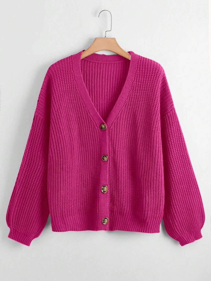 Calvaya Plus Size Women's Solid Color V-Neck Single-Breasted Long Sleeve Casual Commuter Versatile Cardigan Sweater For Autumn/Winter