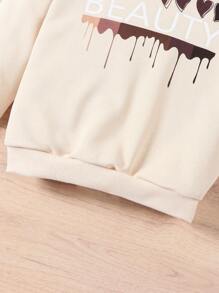 SHEIN Young Girl Heart Print Drop Shoulder Sweatshirt - Khaki - View 6