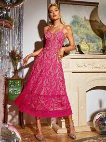 Glamaker 荷葉邊吊帶洋裝 - 玫紅色 - 查看 4