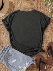 標語圖案T恤 - 深灰色 - 查看 2