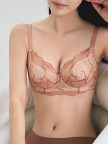 DAZY 素色貝殼邊蕾絲胸罩 - 摩卡棕 - 查看 8