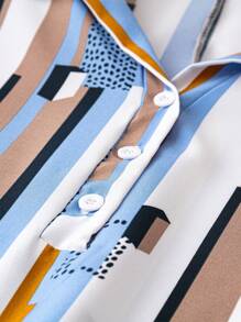 SHEIN LUNE Hơn In sọc Tay áo lồng đèn Váy sơ mi - Nhiều màu - Xem 5