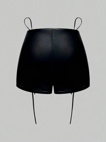SHEIN ICON Lace Up Front PU Leather Shorts - Black - View 2