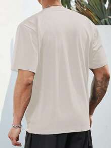 Manfinity Homme 男士大码標語圖案T恤 - 卡其色 - 查看 2