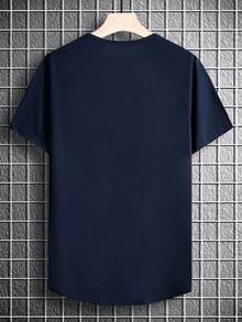 Manfinity Homme Men Letter Graphic Half Button Tee - Navy Blue - View 2