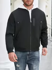 Manfinity Homme Men Plus 1pc Zip Up Bomber Jacket - Black - View 4