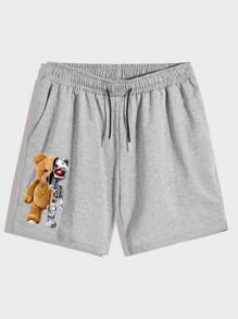 Manfinity Hypemode Nam In Gấu Eo dây rút Quần short thể thao - Xám - Xem 1