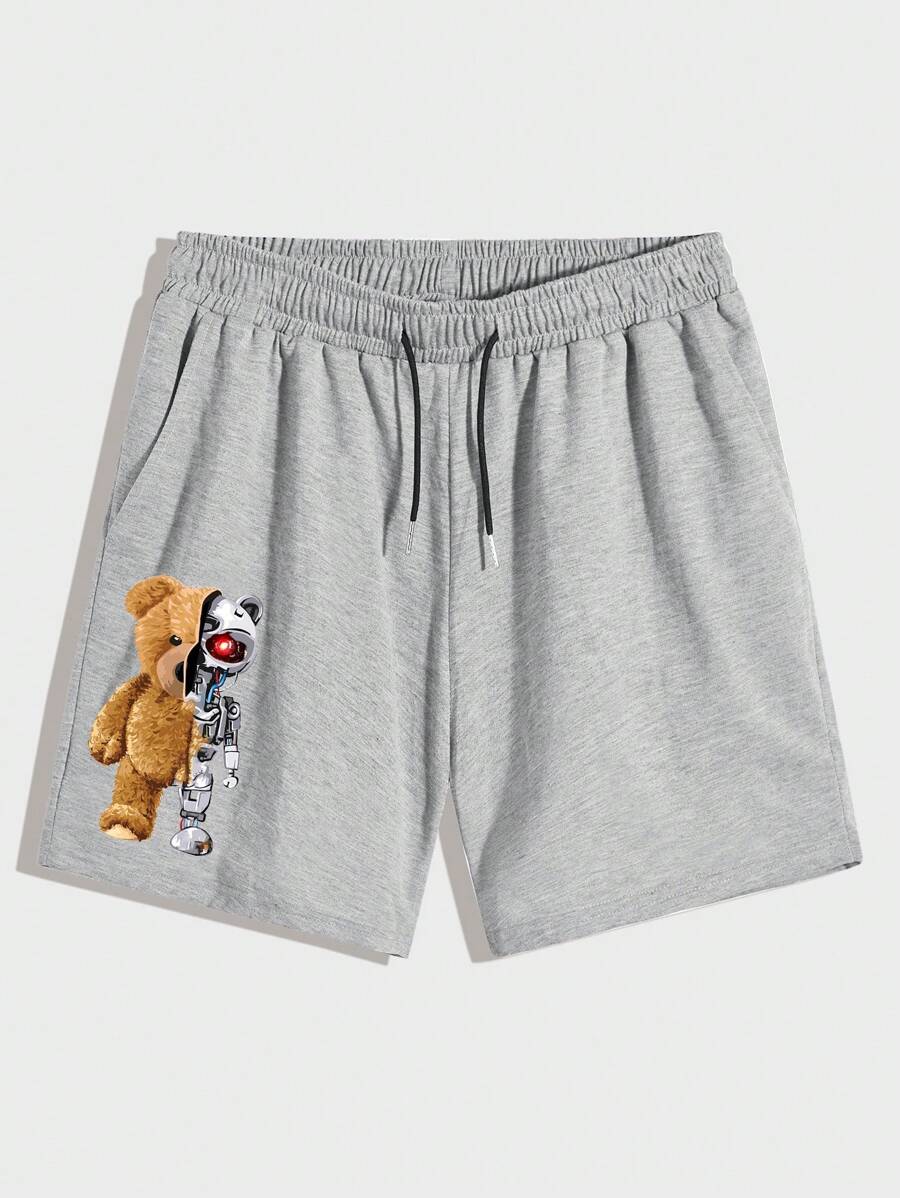 Manfinity Hypemode Nam In Gấu Eo dây rút Quần short thể thao - Xám - Xem 1