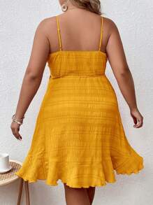 SHEIN VCAY Đầm Plus Size Thắt nút Viên lá sen Trọn gói màu trơn Giải trí - Màu vàng - Xem 4