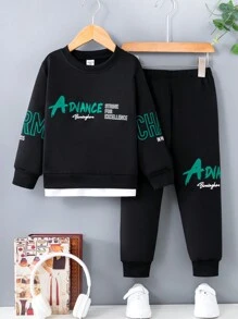 Young Boy Slogan Graphic 2 In 1 Pullover & Sweatpants - Black - View 1