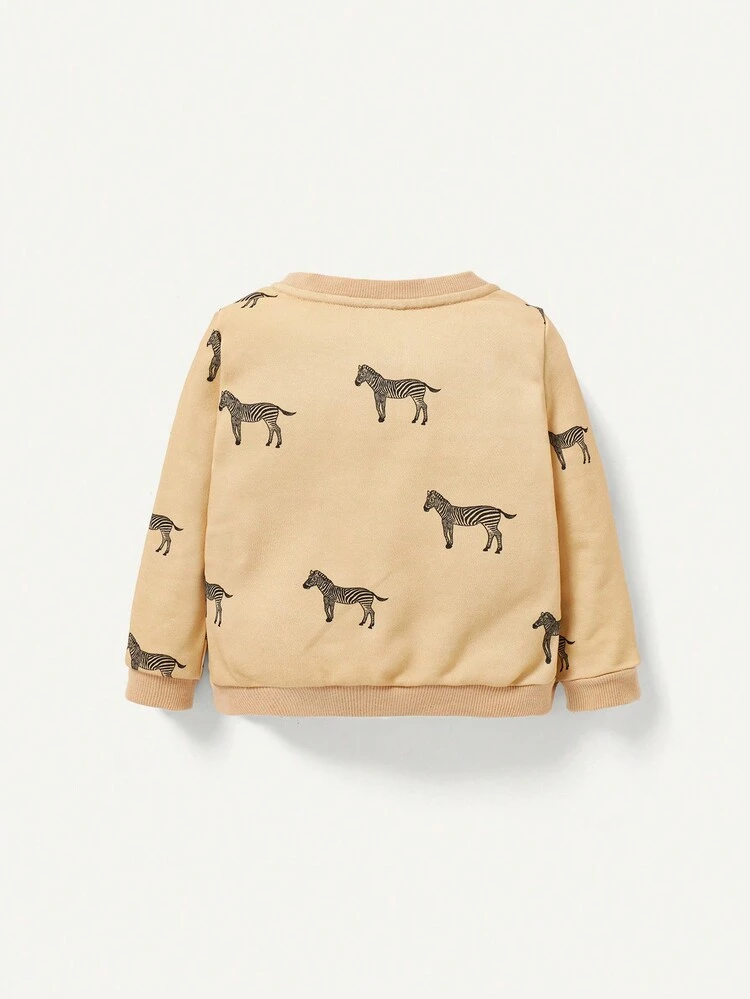 Baby Boy Cute Animal Pattern Round Neck Sweatshirt And Jogger Pants Set