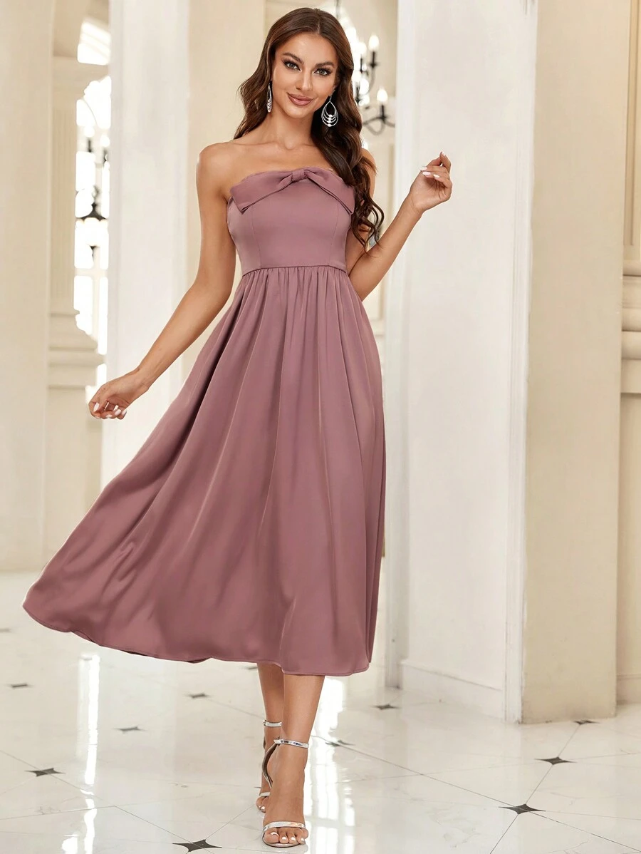 SHEIN Belle Twist Front Tube Dress, Semi Formal Dress - Dusty Pink - View 1