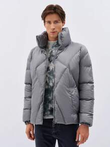 RueChic Men Zip Up Puffer Coat - Light Grey - View 1