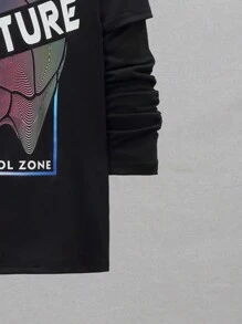 SHEIN 男大童字母圖案活躍T恤 - 黑色 - 查看 5