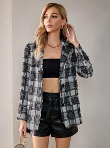 GENKIRA Plaid Print Lapel Neck Blazer Fall Cloth For Women - Multicolor - View 6