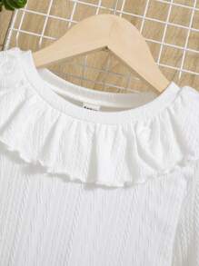 SHEIN Tween Girl Ruffle Trim Tee & Ditsy Floral Print Fold Pleated Shorts - Multicolor - View 5