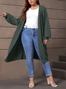 SHEIN LUNE Áo khoác cardigan thả vai cỡ lớn - màu xanh lá - Xem 3