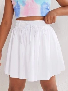 SHEIN Cô gái Tween Eo dây rút Váy năng động Có túi điện thoại - trắng - Xem 5