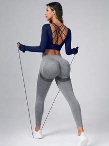 Easithlete 纯色落肩运动 T 恤 - 藏蓝色 - 查看 2