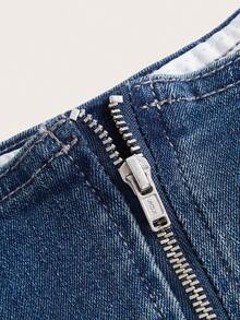 SHEIN EZwear 星星印花頭巾下擺背心牛仔上衣 - 深色水洗藍 - 查看 3