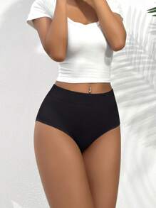 Women's Casual Comfy Plain High Waisted Briefs Multicolor Fabric Underwear With Slight Stretch - Multicolor - View 4