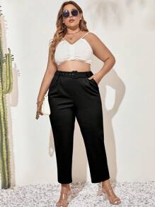 Modelyn Plus Paperbag Waist Belted Pants - Black - View 1
