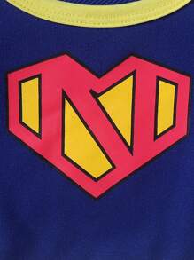 SHEIN Baby Girl Heart Print Puff Sleeve Contrast Binding Tee & Cape & Belted Skirt Costume Set