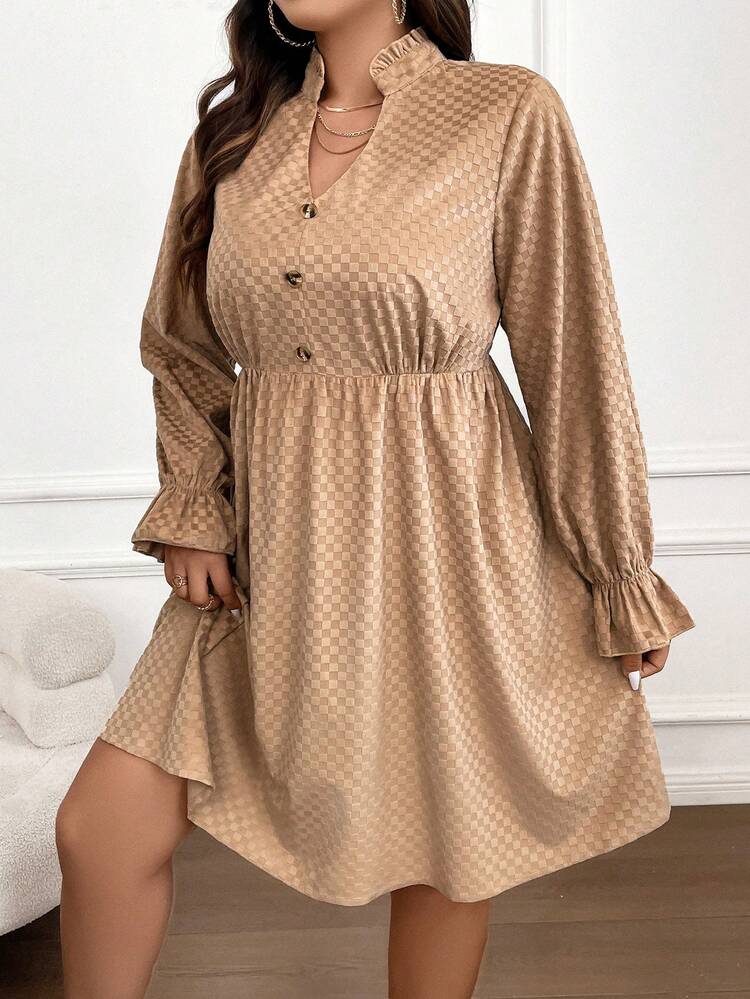Plus Button Front Flare Sleeve Dress