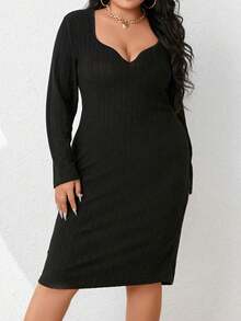 Calvaya Plus Sweetheart Neck Bodycon Dress - Black - View 6