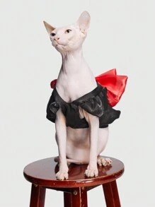 ROMWE Pet Dress Strap & Flutter Sleeve Red Butterfly Satin Black Formal Skirt - Multicolor - View 6