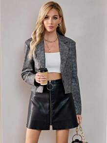 Aveloria Lapel Neck Crop Blazer Fall Cloth For Women - Grey - View 3