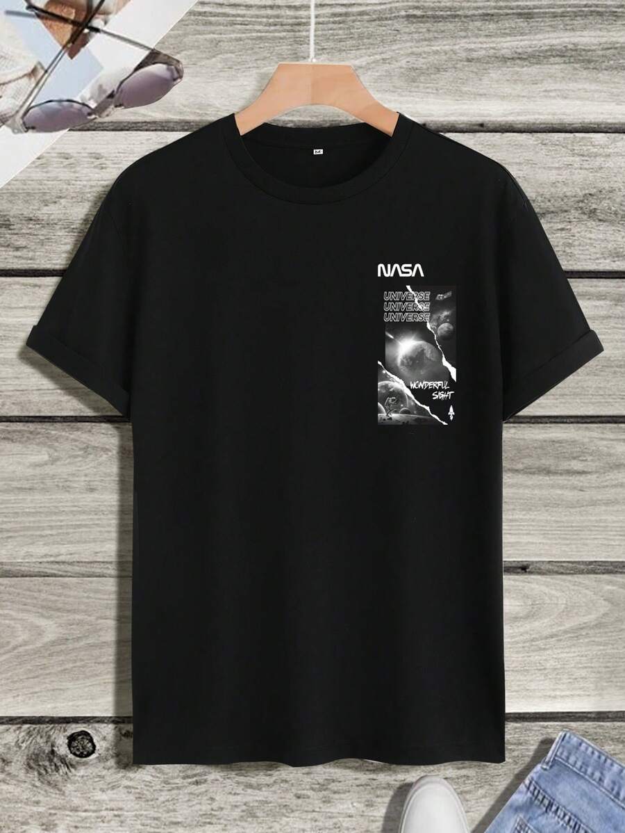 Hombres Camiseta con estampado de letra - Negro - Ver 1