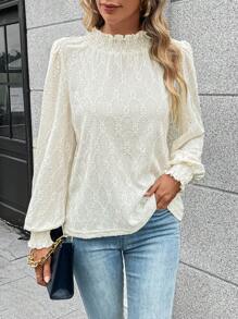 SHEIN Frenchy Frill Trim Lantern Sleeve Blouse Elegant - Apricot - View 6