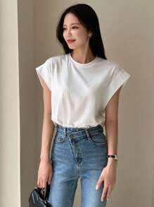 DAZY Solid Batwing Sleeve Tee - White - View 4