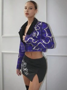 SHEINNeu 1pc Cartoon Graphic Bodycon Skirt - Black - View 5