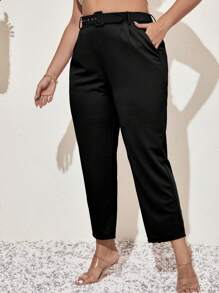 Modelyn Plus Paperbag Waist Belted Pants - Black - View 3