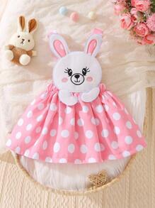 SHEIN 女嬰1入組波卡圓點&卡通圖案洋裝不帶上衣 - 淺粉色 - 查看 3