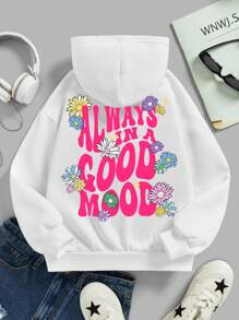 少女标语和花卉印花保暖卫衣 - 白色 - 查看 1