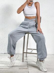 Pantalones deportivos de cintura con abertura - Gris - Ver 5