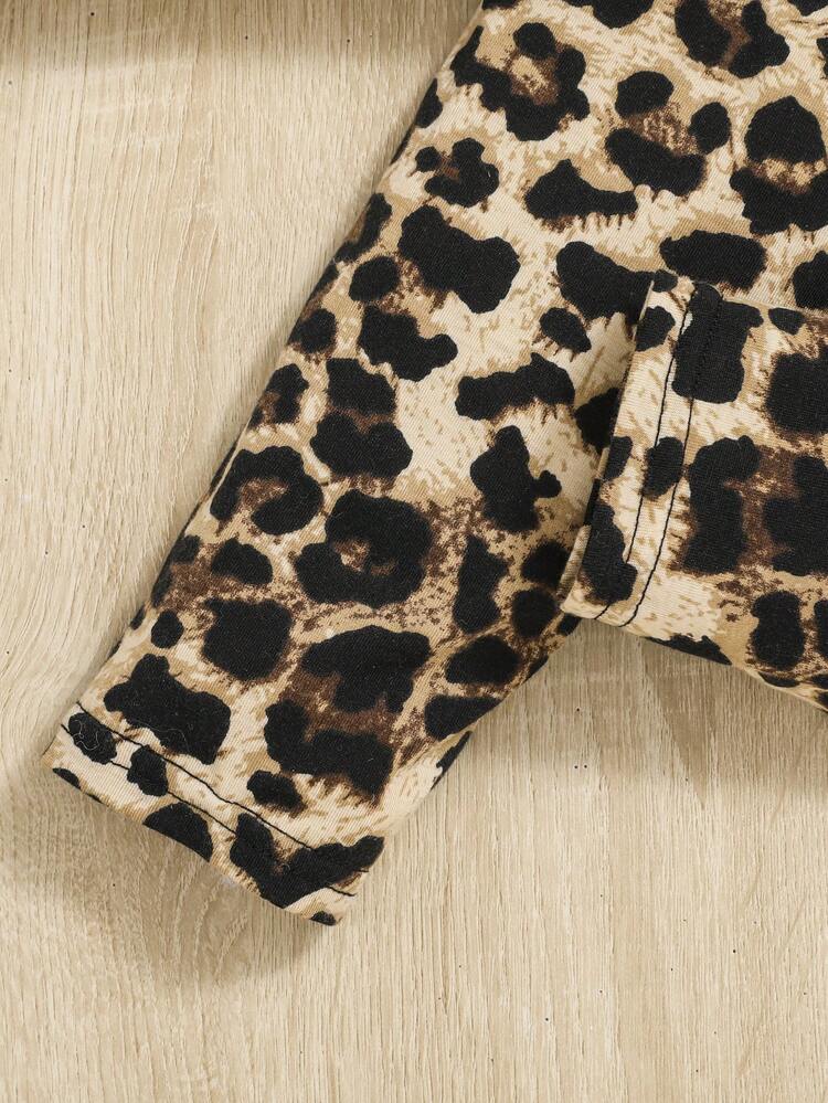 Young Girl Letter Graphic Drop Shoulder Pullover & Leopard Leggings