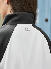In My Nature Colorblock Zip Up Drop Shoulder Softshell Jacket - Black and White - View 8