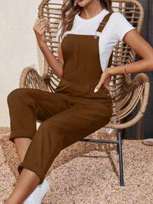 SHEIN Essnce Solid Slant Pocket Overall Jumpsuit Without Tee - Brown - View 6