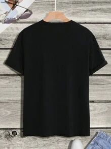 Hombres Camiseta con estampado de letra - Negro - Ver 2