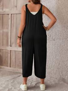 SHEIN LUNE Plus Button Front Dual Pocket Cami Jumpsuit Without Tube Top