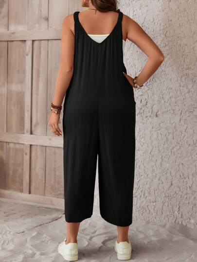SHEIN LUNE Plus Button Front Dual Pocket Cami Jumpsuit Without Tube Top